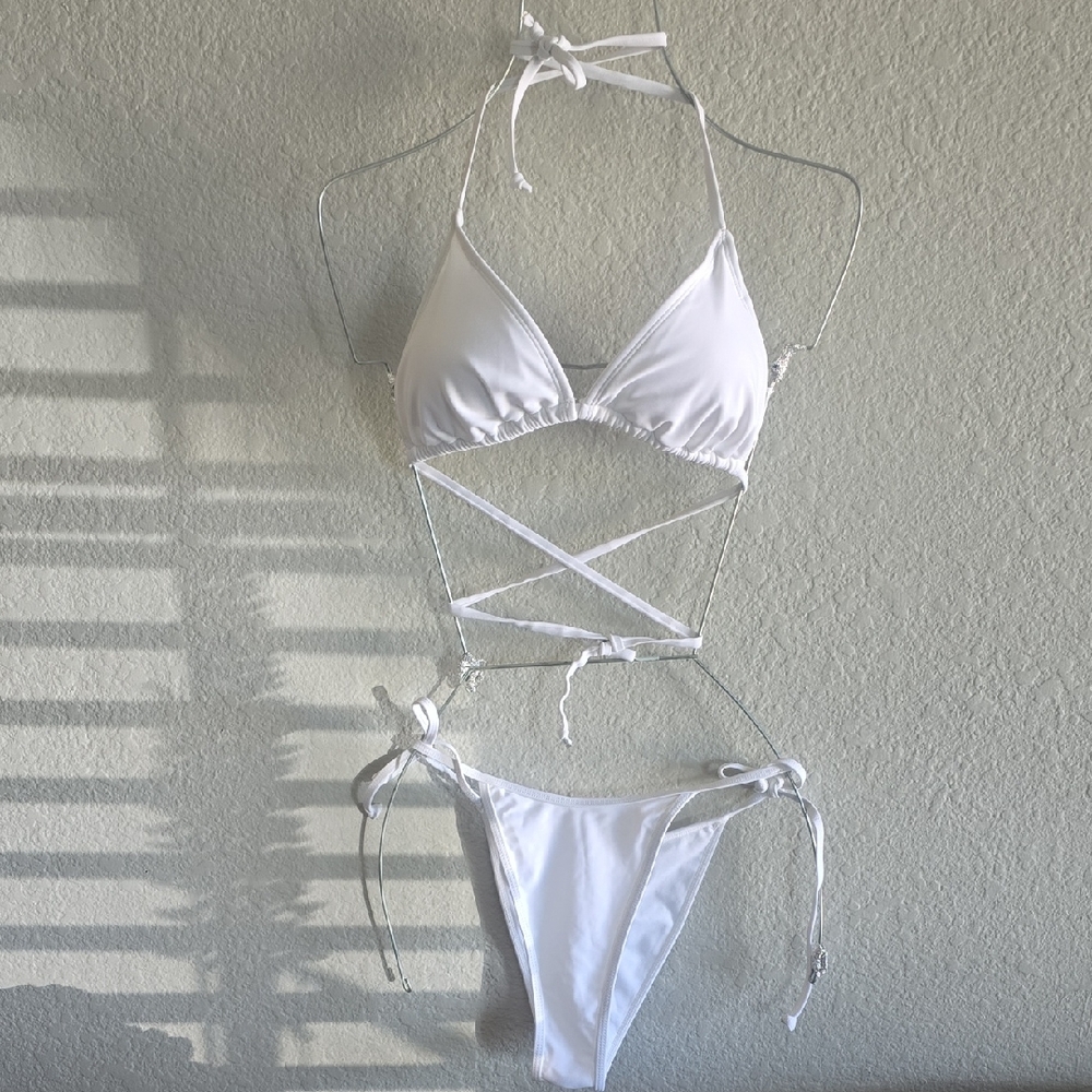 White Tie-Accent Triangle Bikini